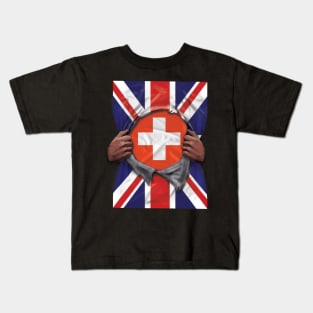 Switzerland Flag Great Britain Flag Ripped - Gift for Swiss From Switzerland Kids T-Shirt